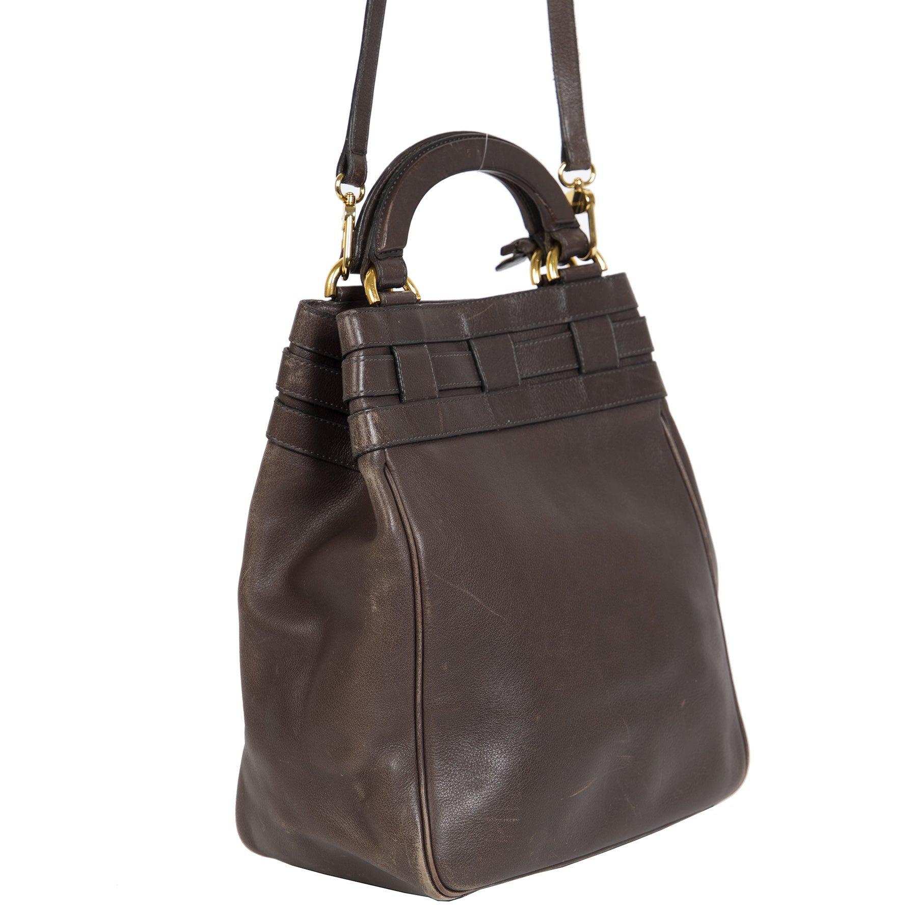 Authentieke Tweedehands Delvaux Dark Brown Leather Shoulder Bag juiste prijs veilig online shoppen luxe merken webshop winkelen Antwerpen België mode fashion