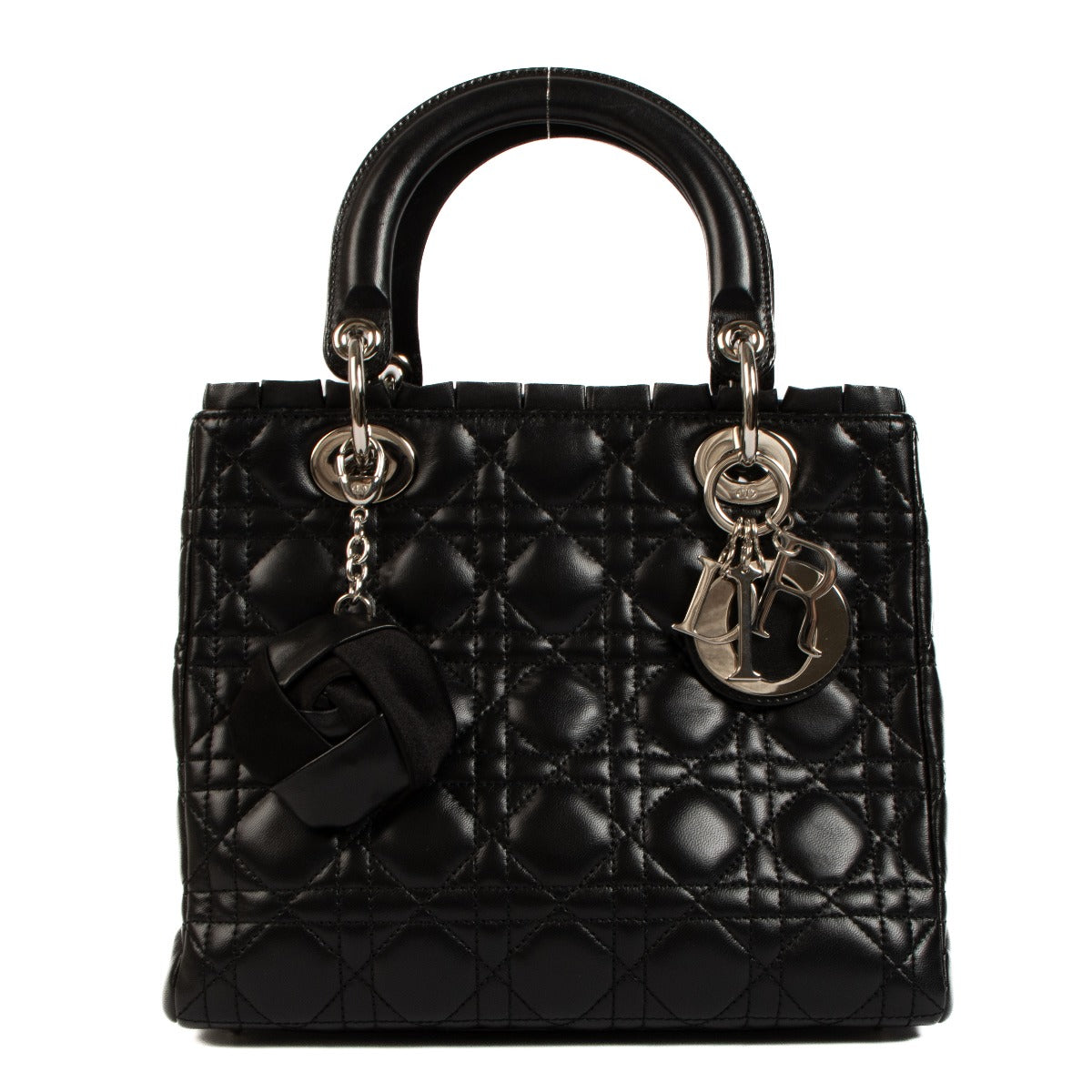 Dior Black Cannage Ruffle Trim Medium Lady Dior Bag