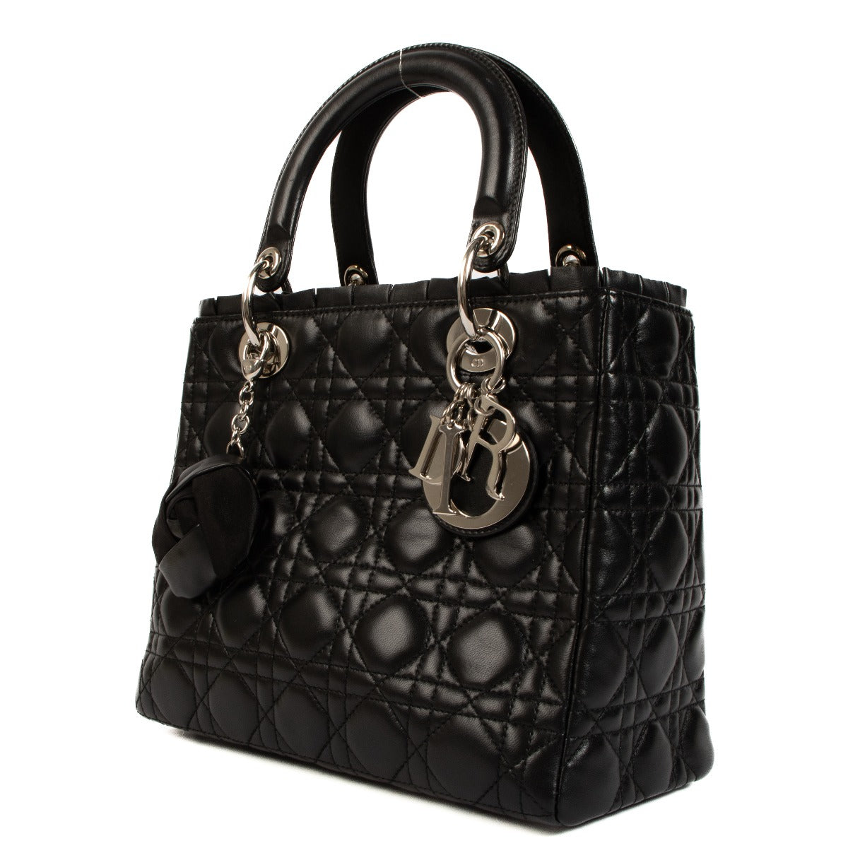 Dior Black Cannage Ruffle Trim Medium Lady Dior Bag