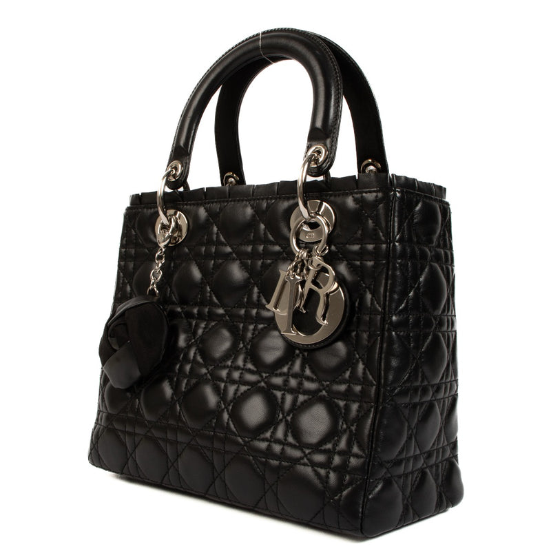 Dior Black Cannage Ruffle Trim Medium Lady Dior Bag