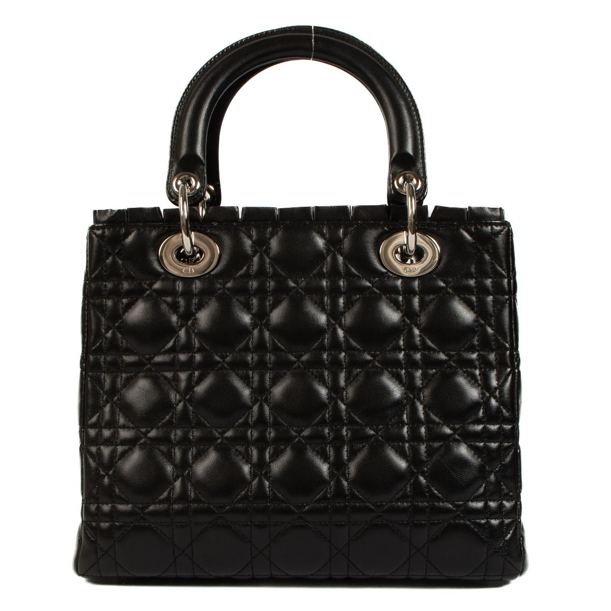 Dior Black Cannage Ruffle Trim Medium Lady Dior Bag