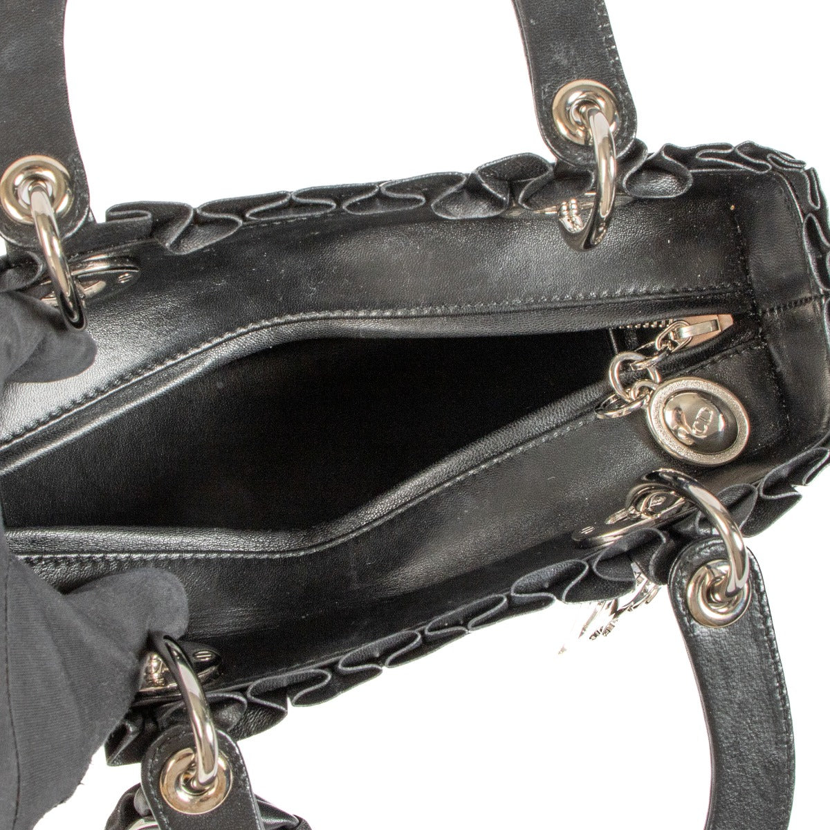 Dior Black Cannage Ruffle Trim Medium Lady Dior Bag