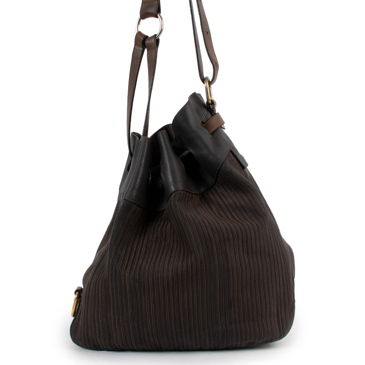 Delvaux Bruine Catogan Toile de Cuir Schoudertas