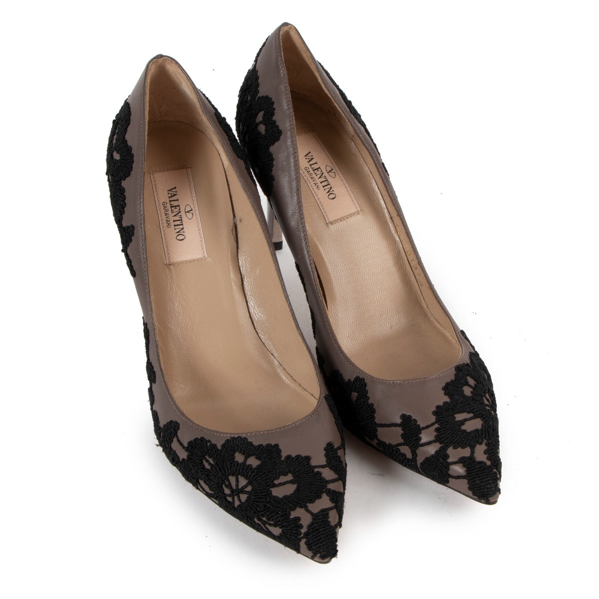 Escarpins brodés taupe Valentino Garavani - Taille 37