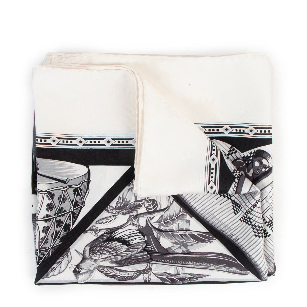 Hermès White/Black Au Son Du Tam Tam Carré 90 Scarf