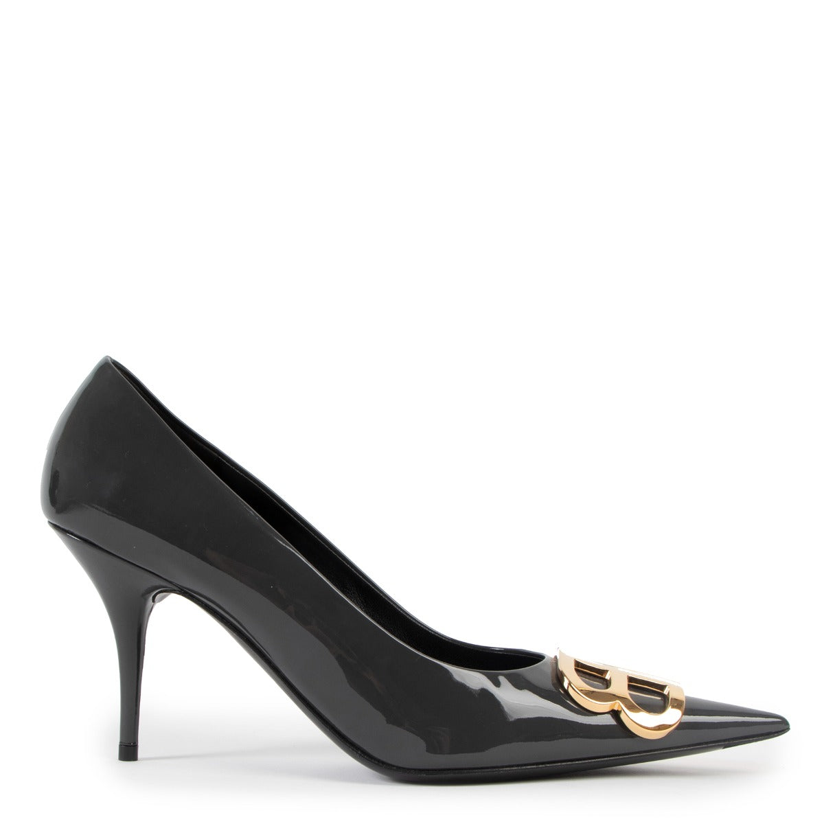 Authentic second hand Balenciaga Grey BB Patent Leather Heels at Labellov.com