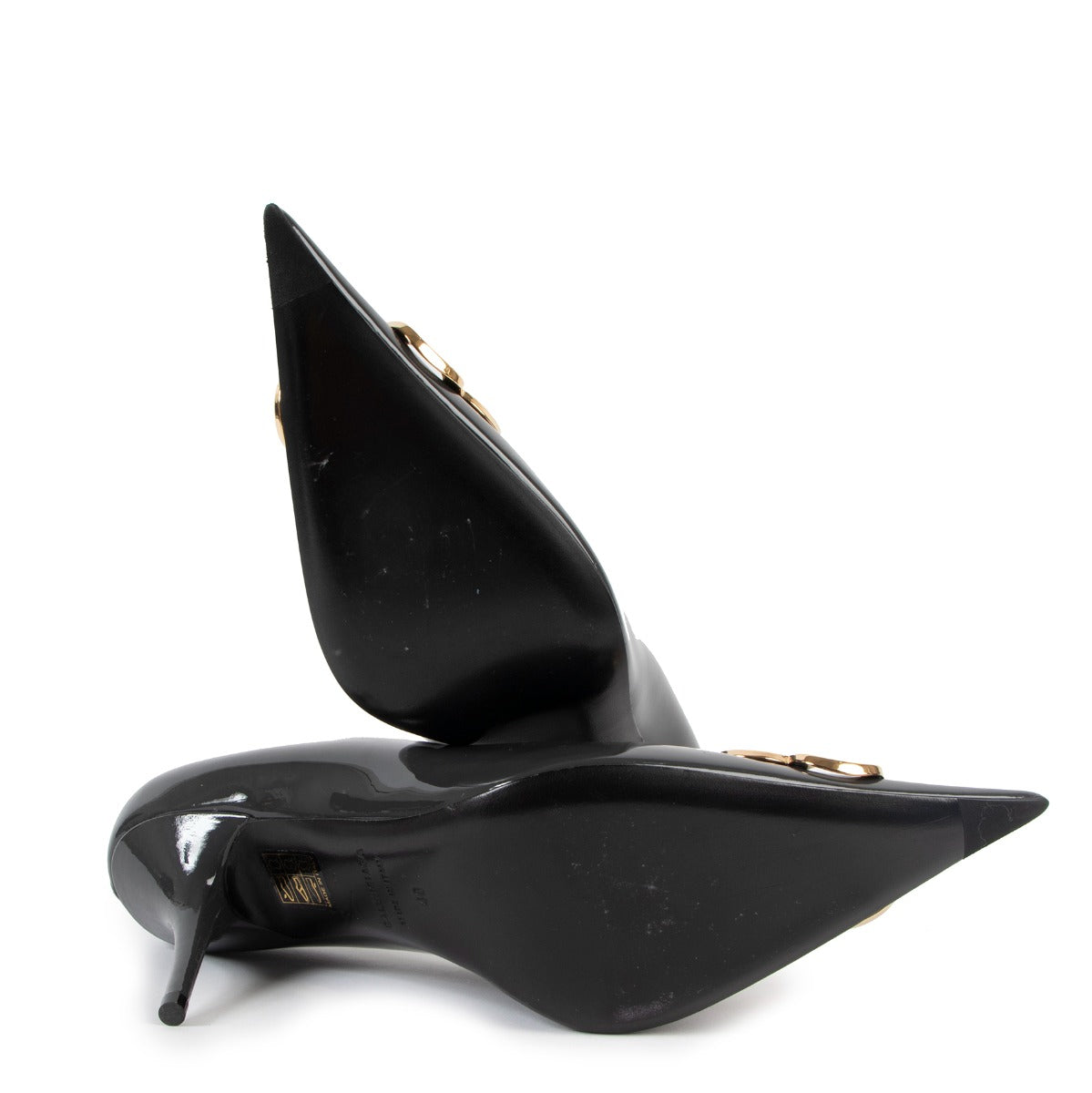 Authentic second hand Balenciaga Grey BB Patent Leather Heels at Labellov.com