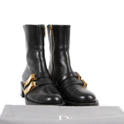 Authentieke Tweedehands Christian Dior Black Calfskin Leather Buckle Ankle Boots - Size 39,5 fashion luxury vintage webshop designer bags designer brands safe secure online shopping