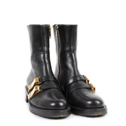 Authentieke Tweedehands Christian Dior Black Calfskin Leather Buckle Ankle Boots - Size 39,5 juiste prijs veilig online shoppen luxe merken webshop winkelen Antwerpen België mode fashion