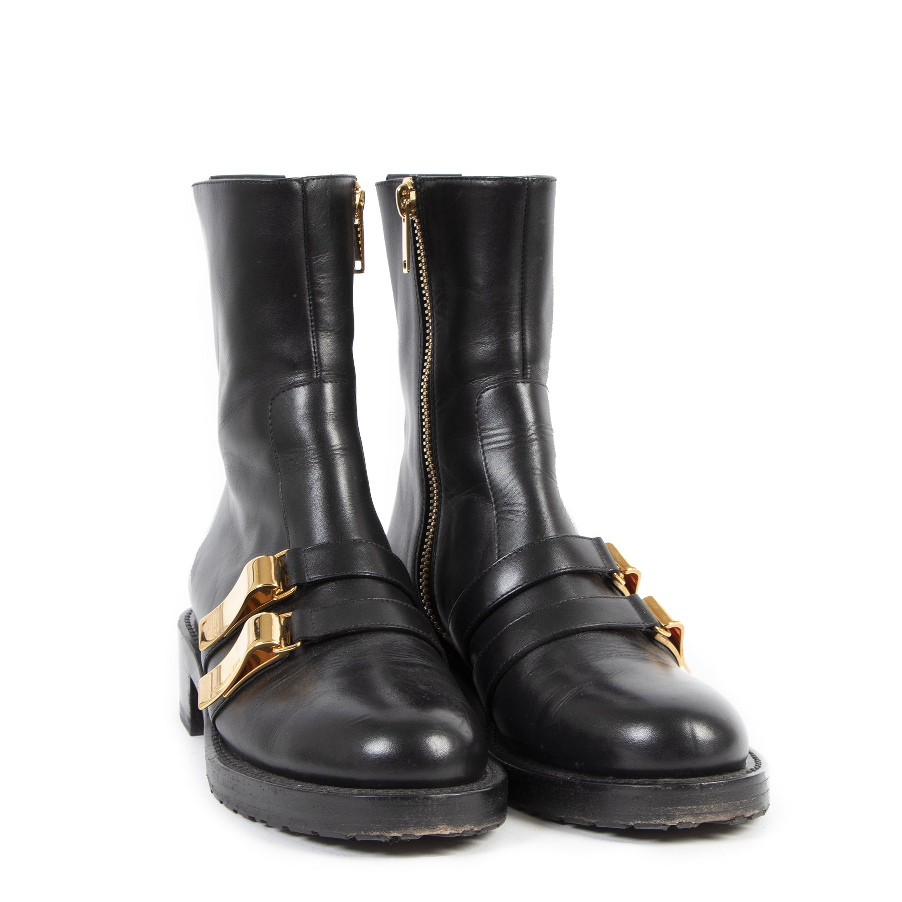 Authentieke Tweedehands Christian Dior Black Calfskin Leather Buckle Ankle Boots - Size 39,5 juiste prijs veilig online shoppen luxe merken webshop winkelen Antwerpen België mode fashion