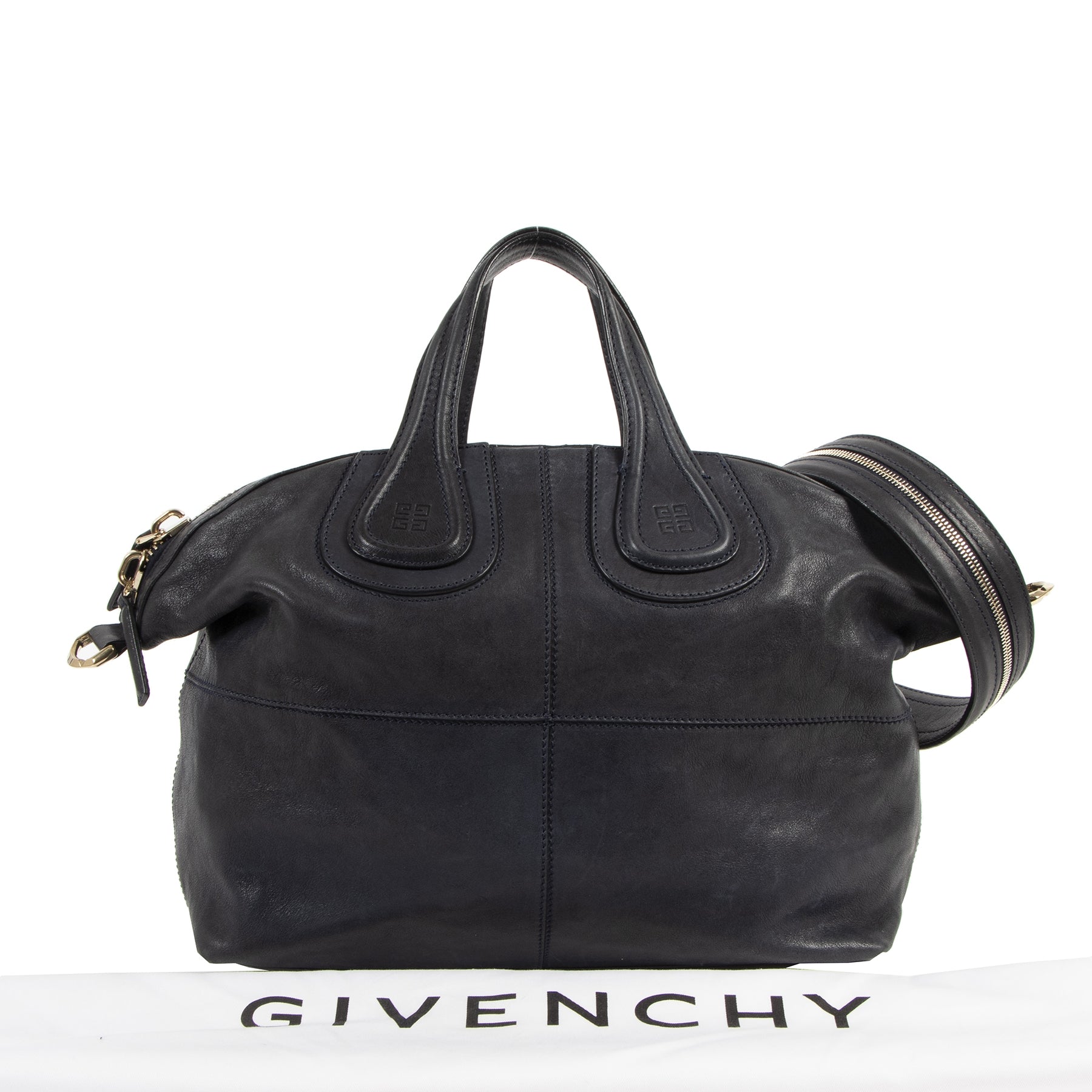 Authentic secondhand Givenchy Dark Blue Leather Shoulder bag designer bags fashion luxury vintage webshop safe secure online shopping