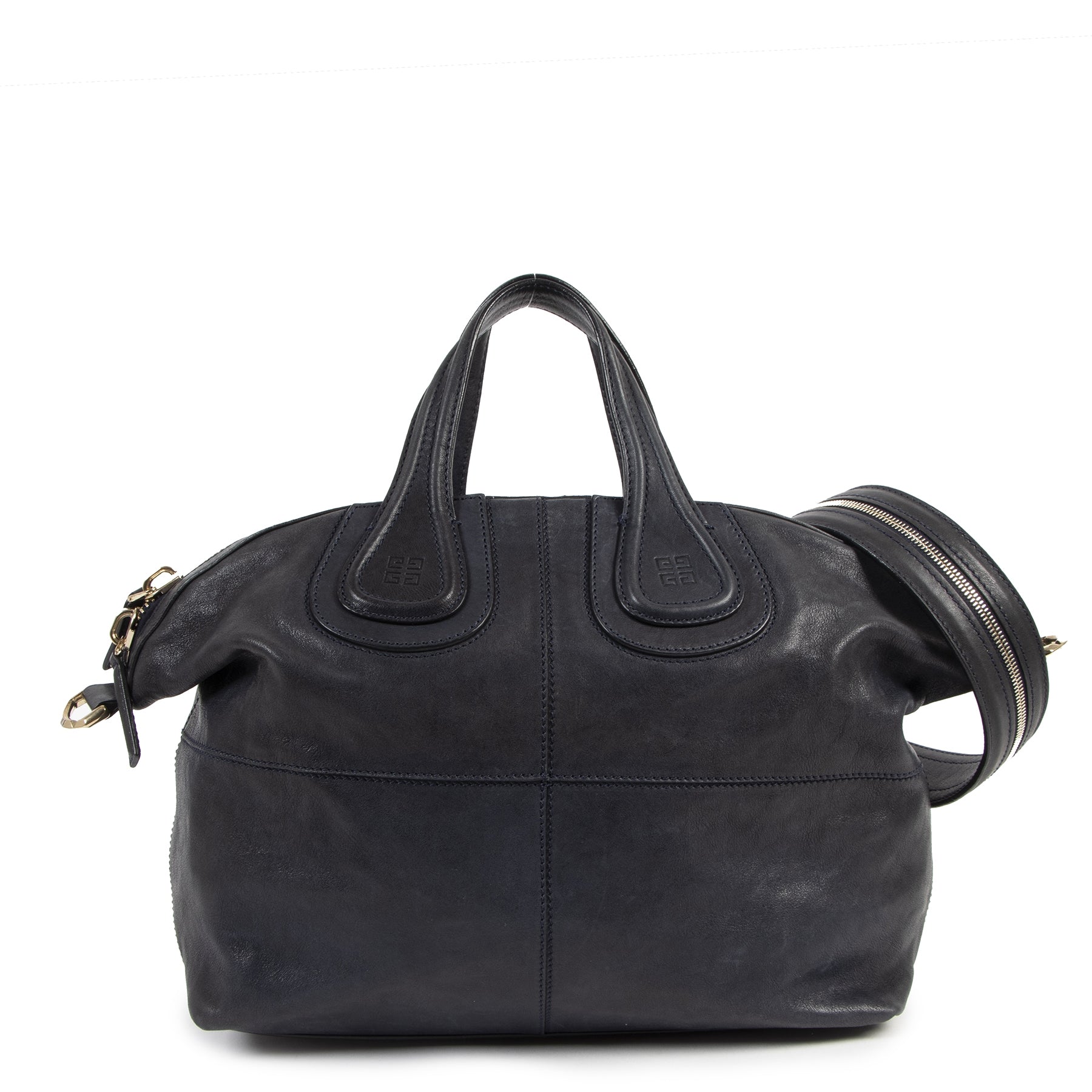 Authentieke Tweedehands Givenchy Dark Blue Leather Shoulder bag juiste prijs veilig online shoppen luxe merken webshop winkelen Antwerpen België mode fashion