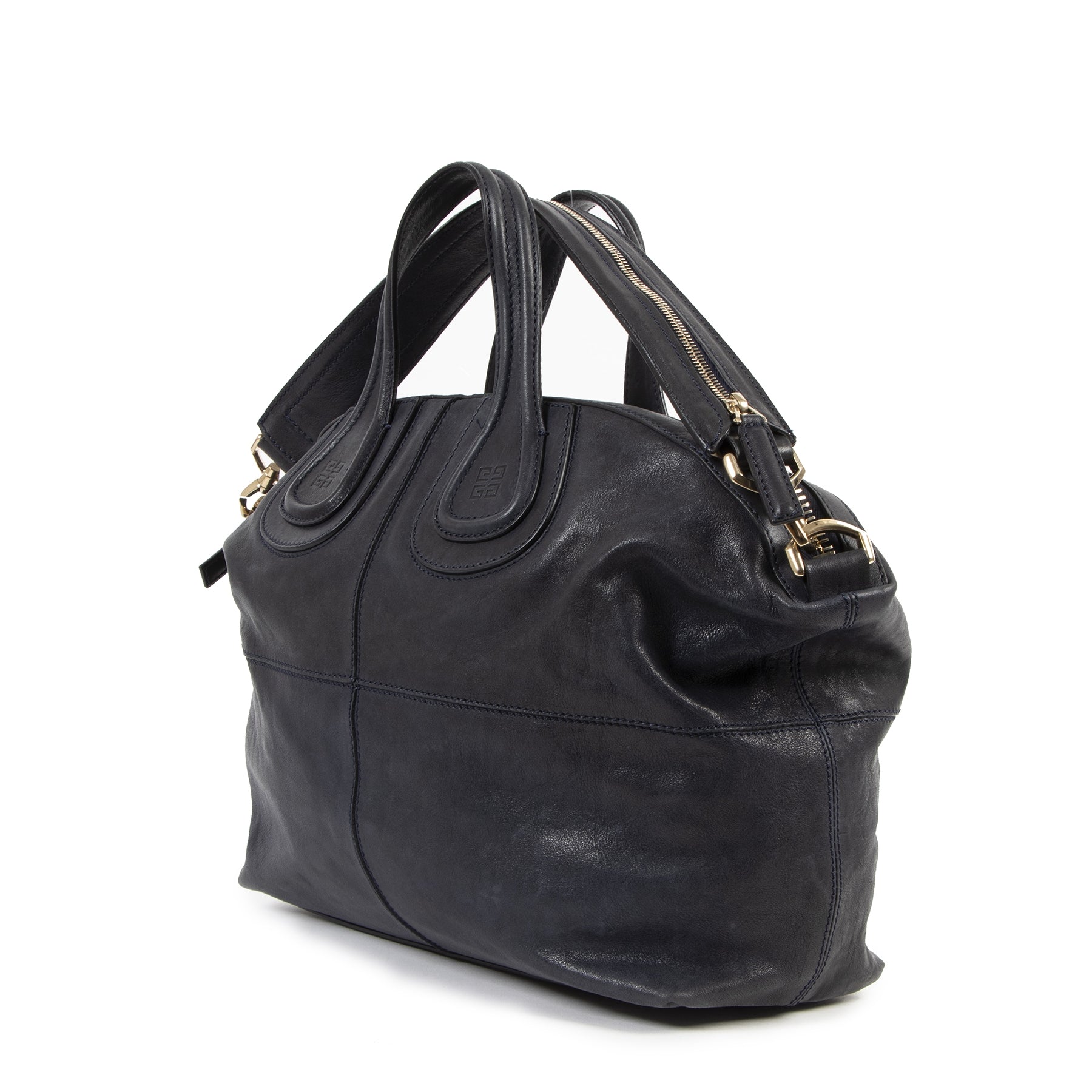 Authentieke Tweedehands Givenchy Dark Blue Leather Shoulder bag juiste prijs veilig online shoppen luxe merken webshop winkelen Antwerpen België mode fashion
