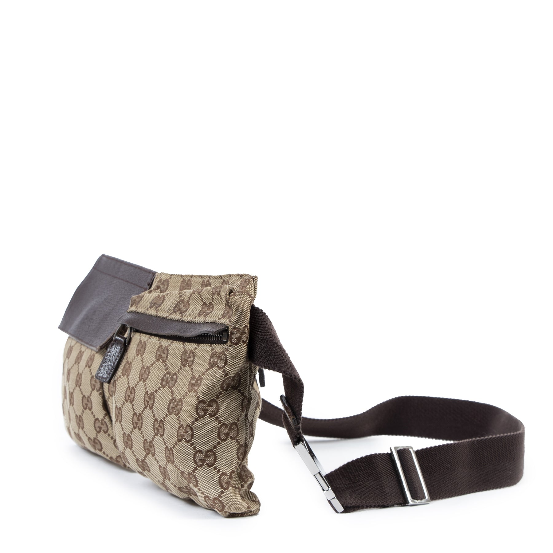 Authentieke Tweedehands Gucci Monogram Beige Belt Bag juiste prijs veilig online shoppen luxe merken webshop winkelen Antwerpen België mode fashion