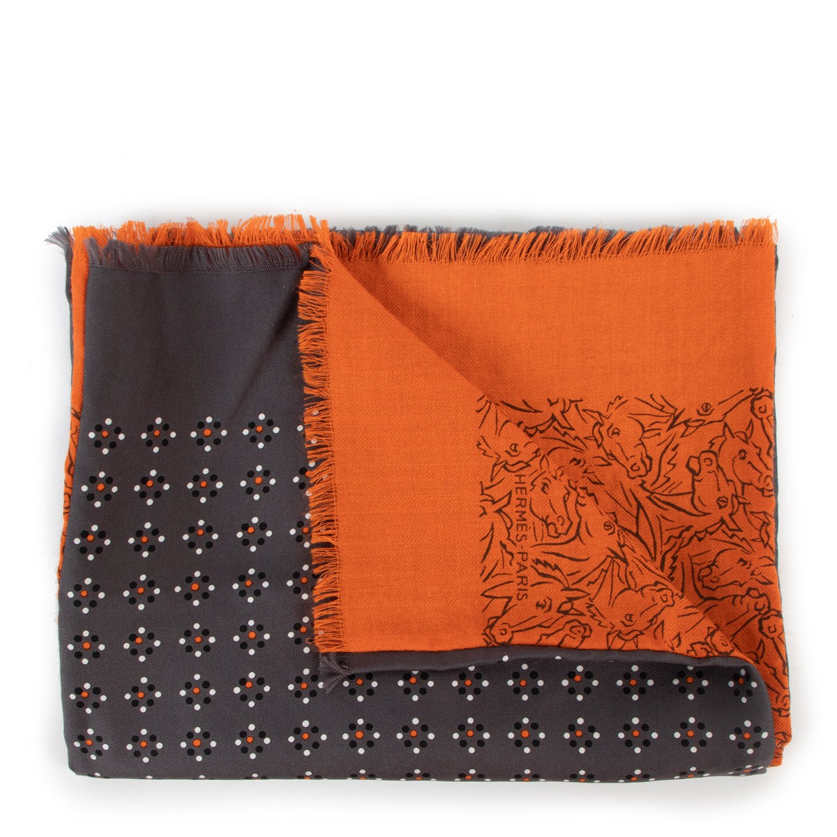 Shop authentic second hand Hermès Horse Motif Reversible Silk/Cashmere Scarf at Labellov.com