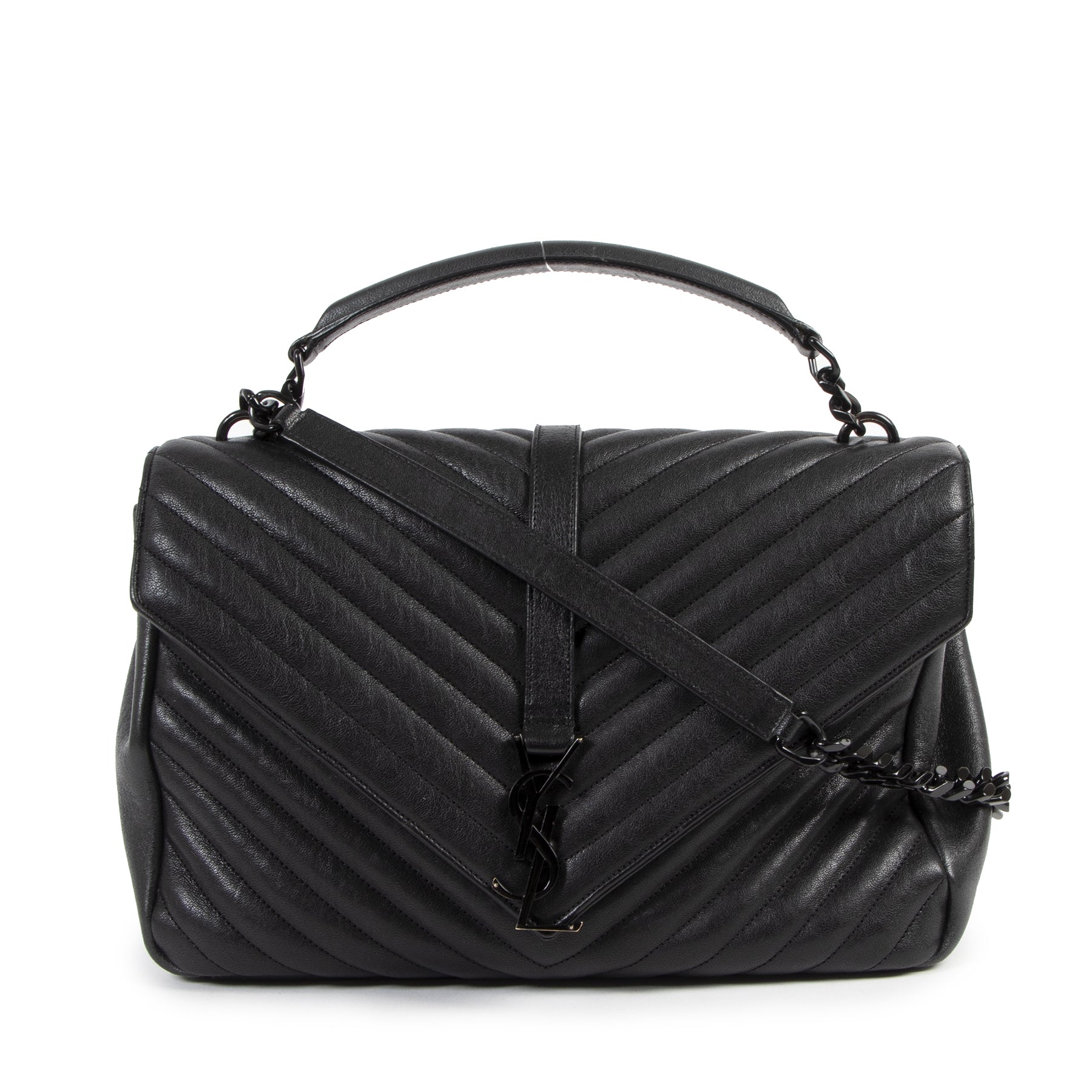Authentieke Tweedehands Saint Laurent So Black College Large Bag juiste prijs veilig online shoppen luxe merken webshop winkelen Antwerpen België mode fashion