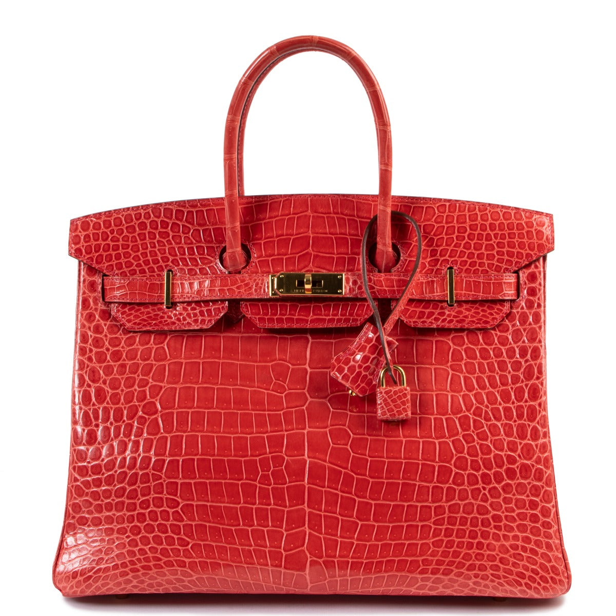 Shop safe online at Labellov in Antwerp this 100% authentic Hermès Birkin 35 Bougainvillier Crocodile Porosus GHW