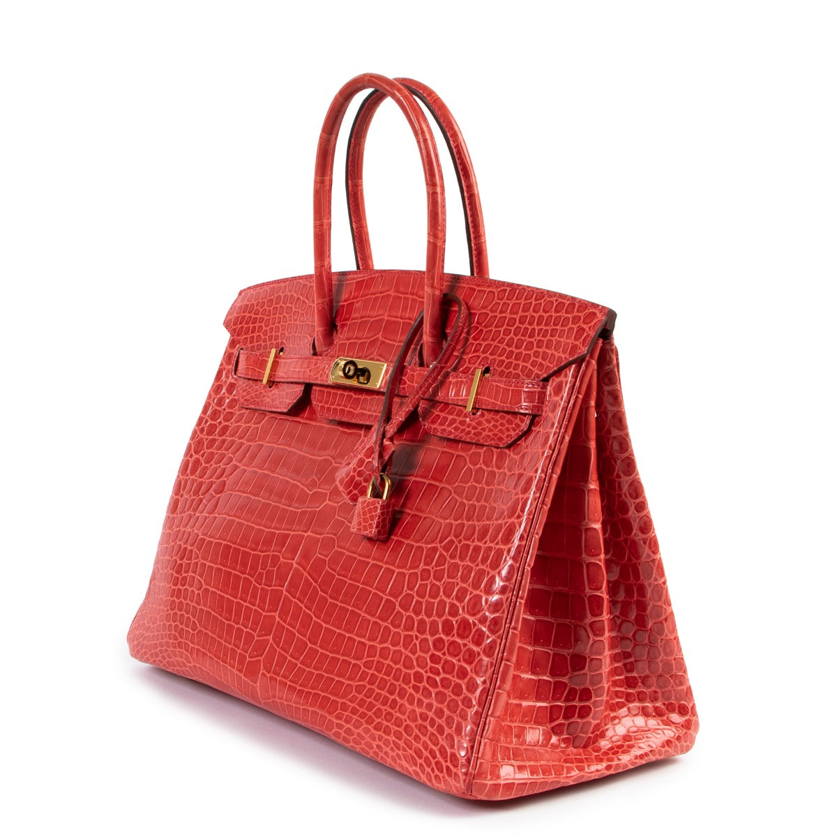Second hand Hermes birkin 35 red shiny crocodile porosus lisse gold hardware