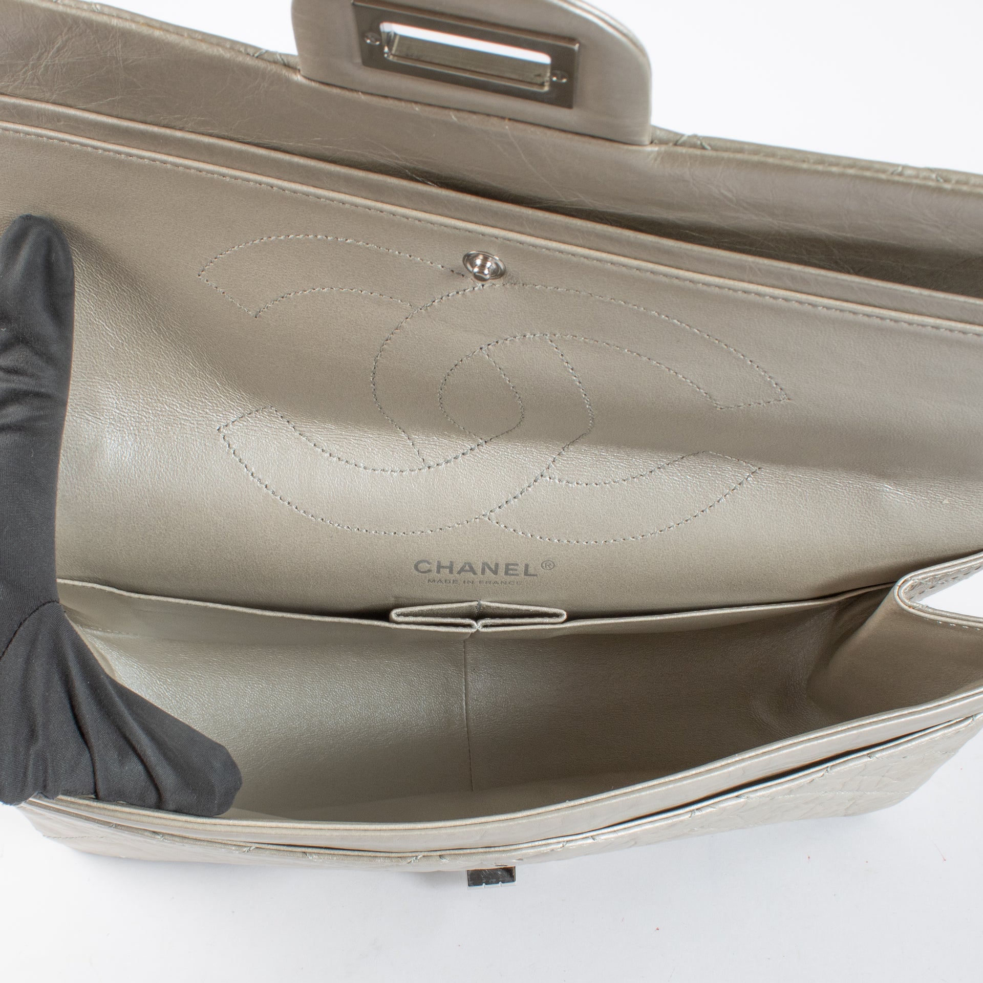 Chanel Silver Aged Calfskin Maxi Reissue 2.55 Bag