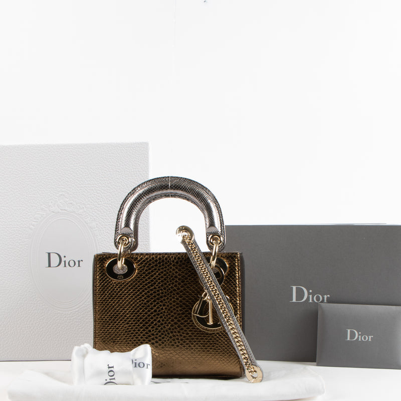 Christian Dior Metallic Tricolor Karung Snakeskin Mini Lady Dior Bag