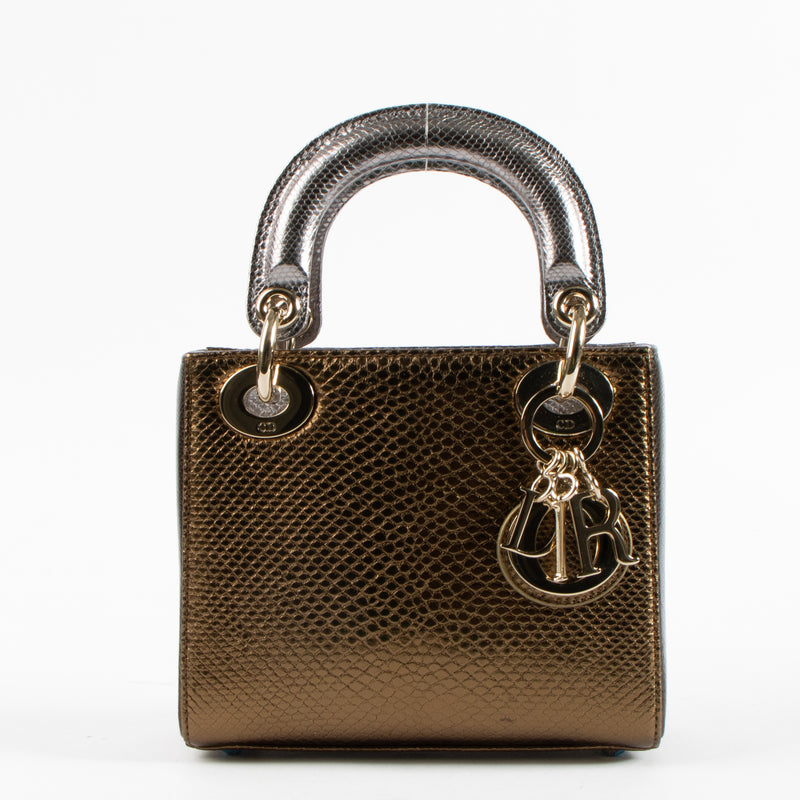 Christian Dior Metallic Tricolor Karung Snakeskin Mini Lady Dior Bag