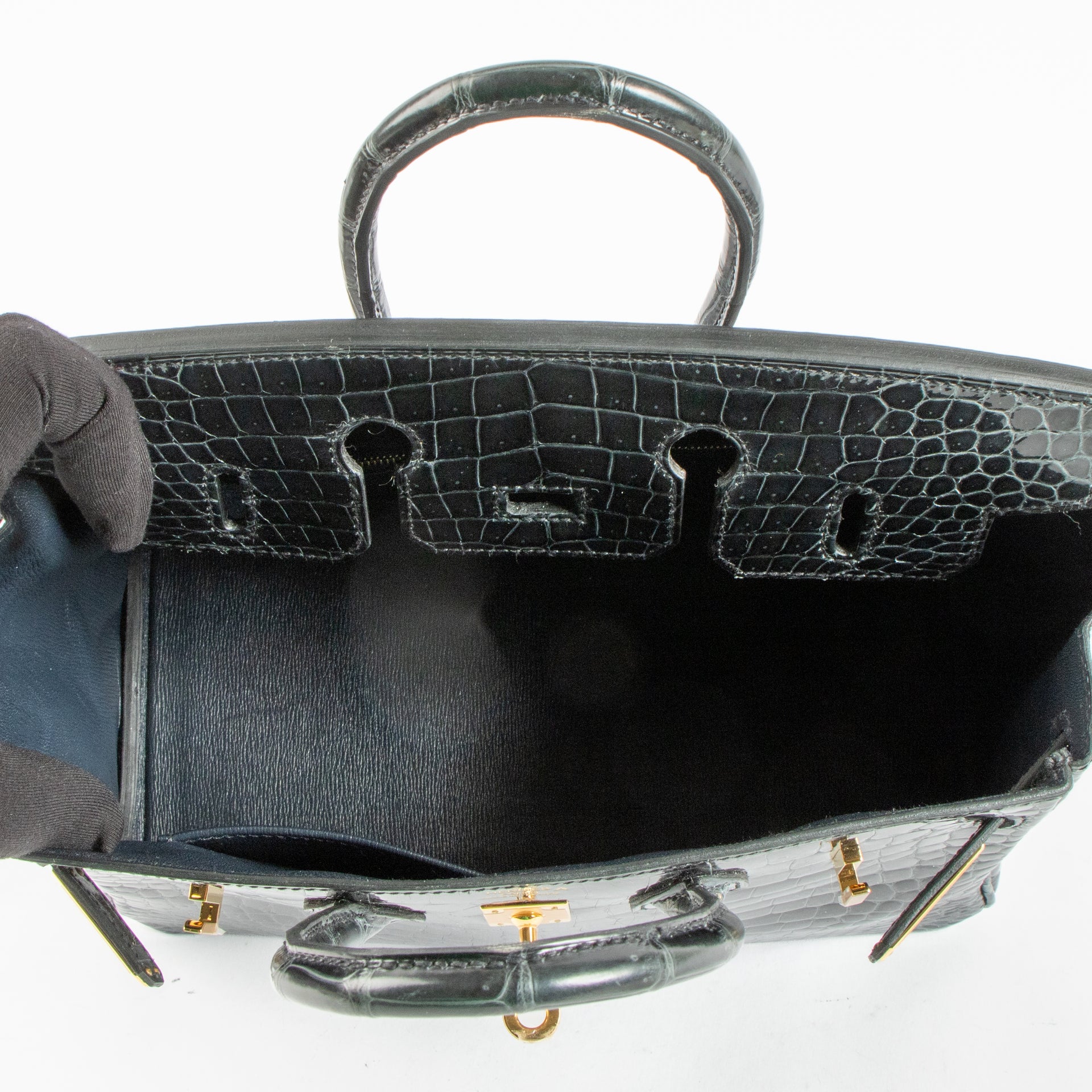 Hermès Birkin 25 Vert Rousseau Shiny Crocodile Porosus GHW