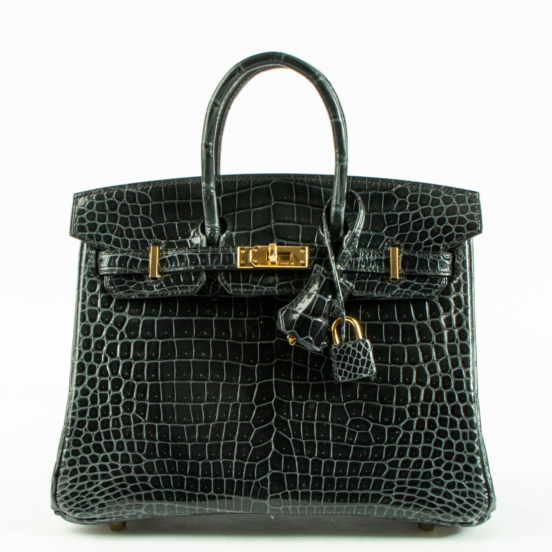 Hermès Birkin 25 Vert Rousseau Shiny Crocodile Porosus GHW