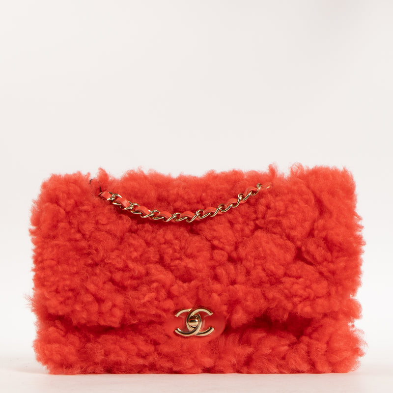 Chanel 19K Red Shearling Medium Flap Bag