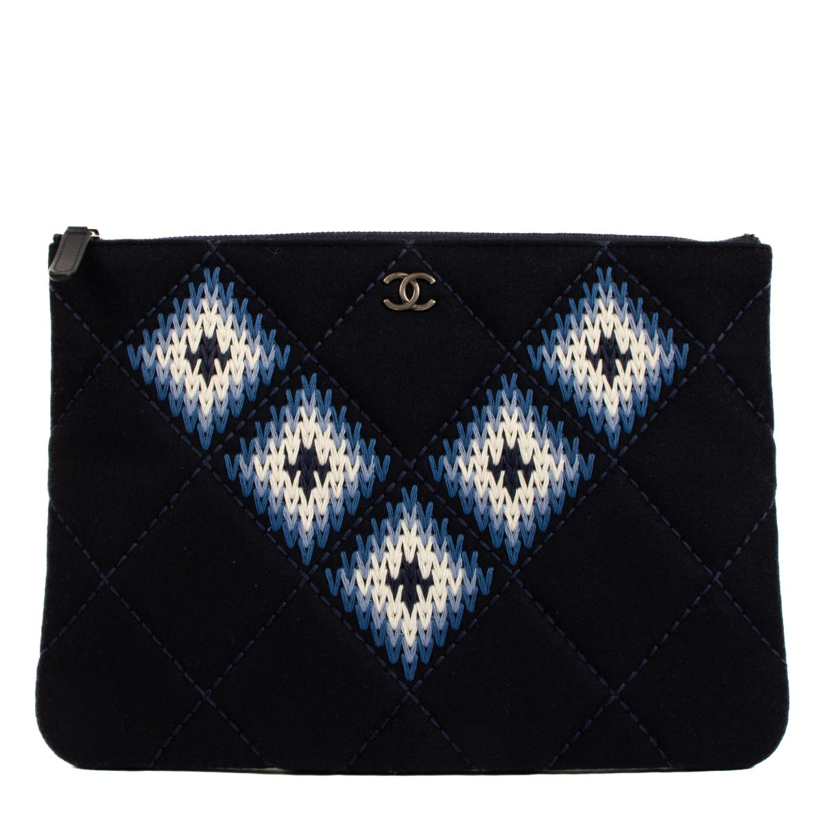 Shop 100% authentic second-hand Chanel Blue Felt Woven Classic Pouch Clutch on Labellov.com