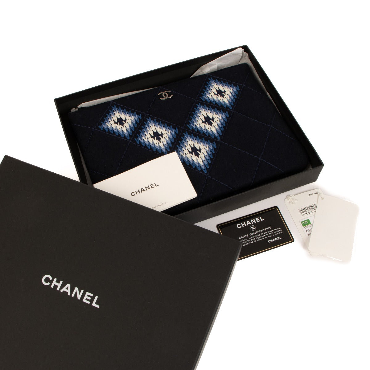 Shop 100% authentic second-hand Chanel Blue Felt Woven Classic Pouch Clutch on Labellov.com