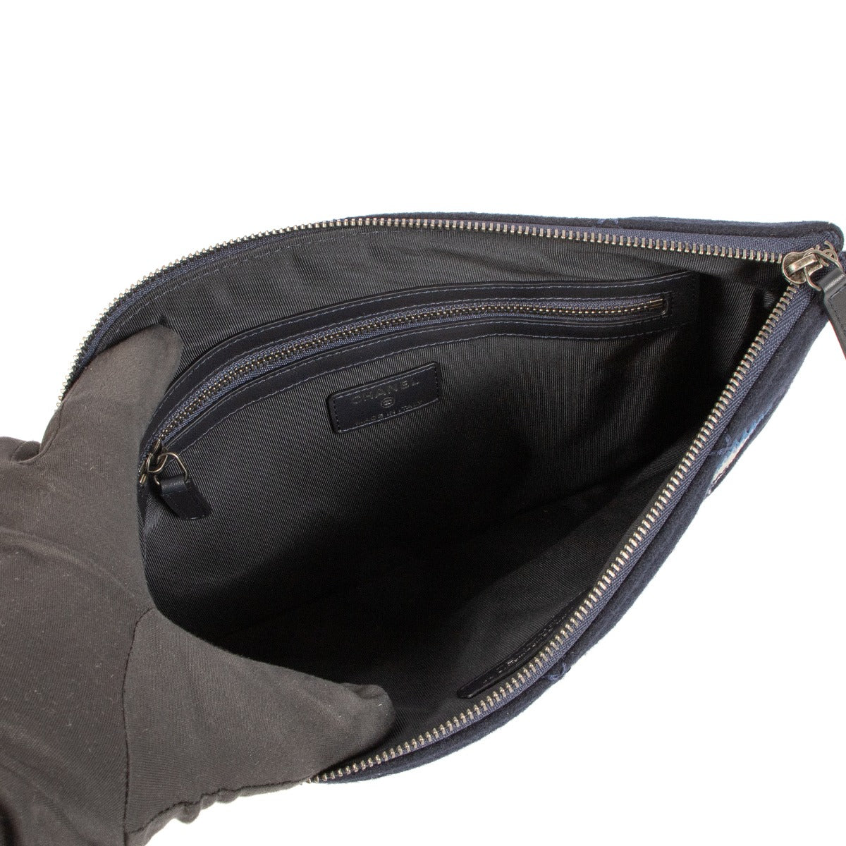 Shop 100% authentic second-hand Chanel Blue Felt Woven Classic Pouch Clutch on Labellov.com