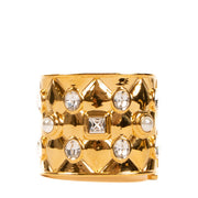 Chanel 22V Gold Quilted Crystal Pearl Cuff Bracelet Set