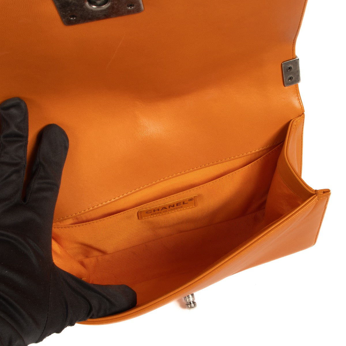 shop 100% authentic second hand Chanel Orange Calfskin Medium Boy Bag on Labellov.com