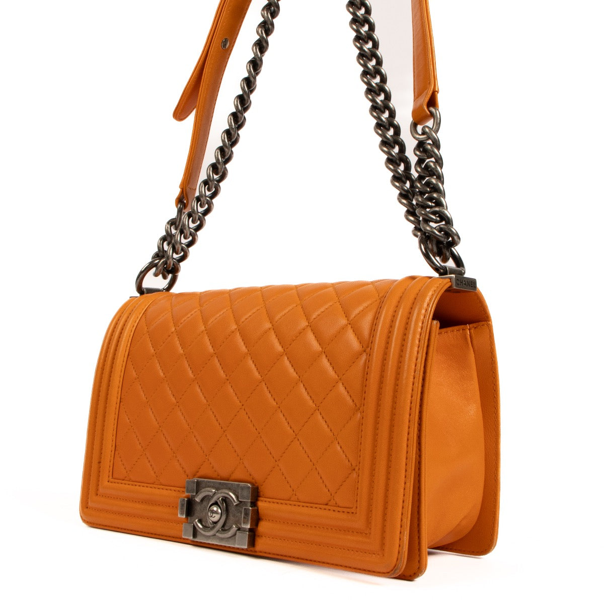 shop 100% authentic second hand Chanel Orange Calfskin Medium Boy Bag on Labellov.com