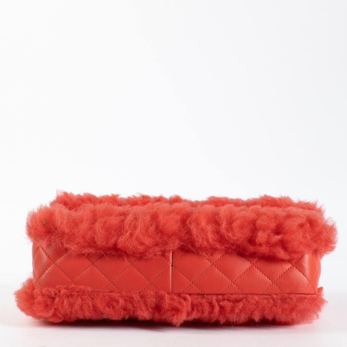 authentic preloved Chanel Red Shearling Classic Flap Bag on Labellov.com