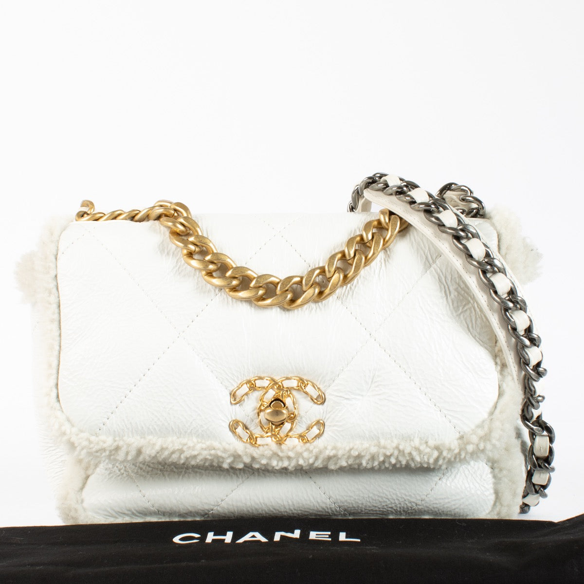 shop 100% authentic second hand Chanel White Shearling Medium Chanel 19 Bag on Labellov.com