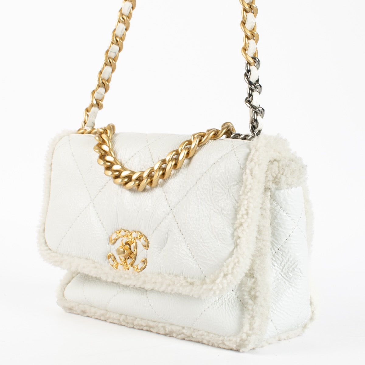 shop 100% authentic second hand Chanel White Shearling Medium Chanel 19 Bag on Labellov.com