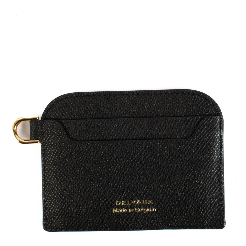 Delvaux Black Leather Lingo Card Holder with Strap