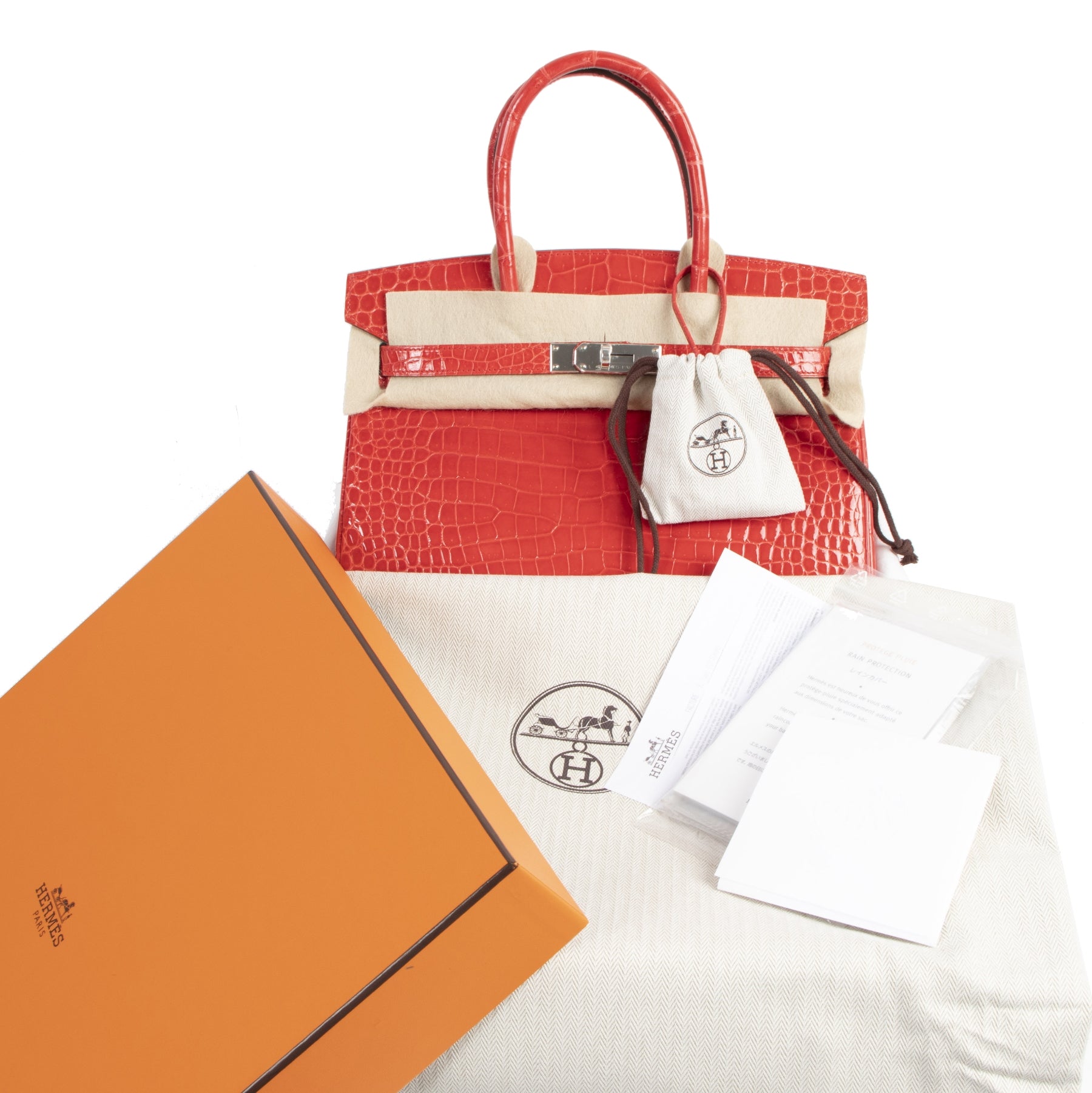 Buy and sell your authentic designer Hermès Birkin 30 Rouge de Coeur Crocodile Porosus GHW for the best price