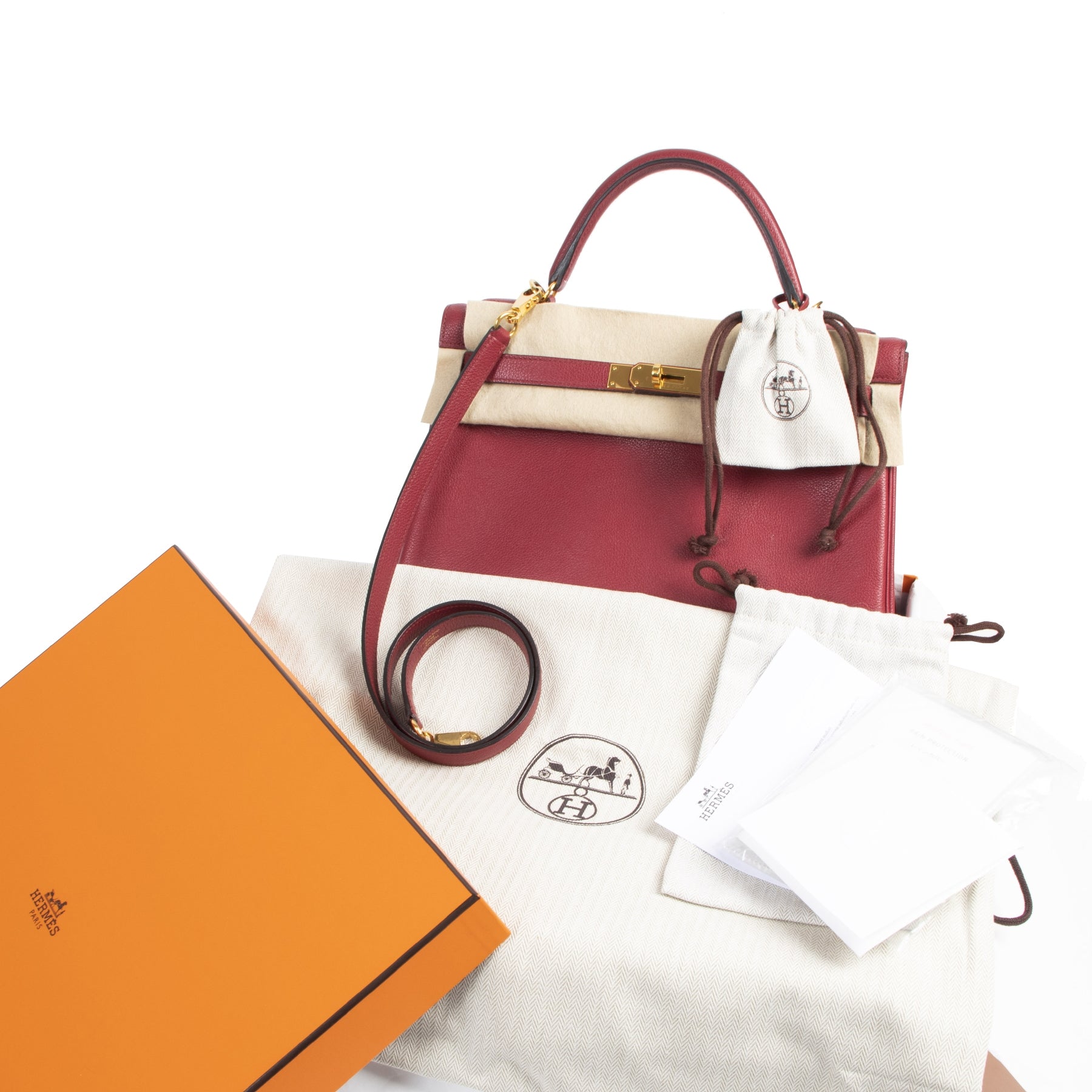 Hermes Kelly 32 Rouge Grenat Veau Evercolor GHW