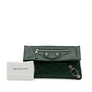 Balenciaga green leather enveloppe clutch bag