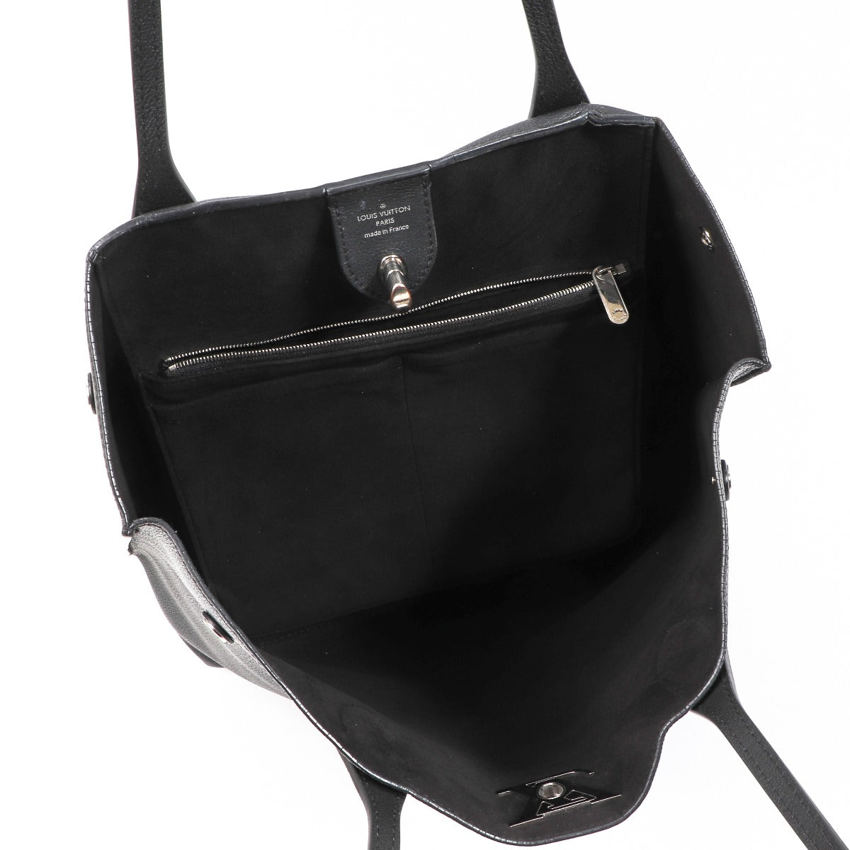 Buy an authentic second-hand Louis Vuitton Black Lockme Go Top Handle Bag in very good condition at Labellov in Antwerp.