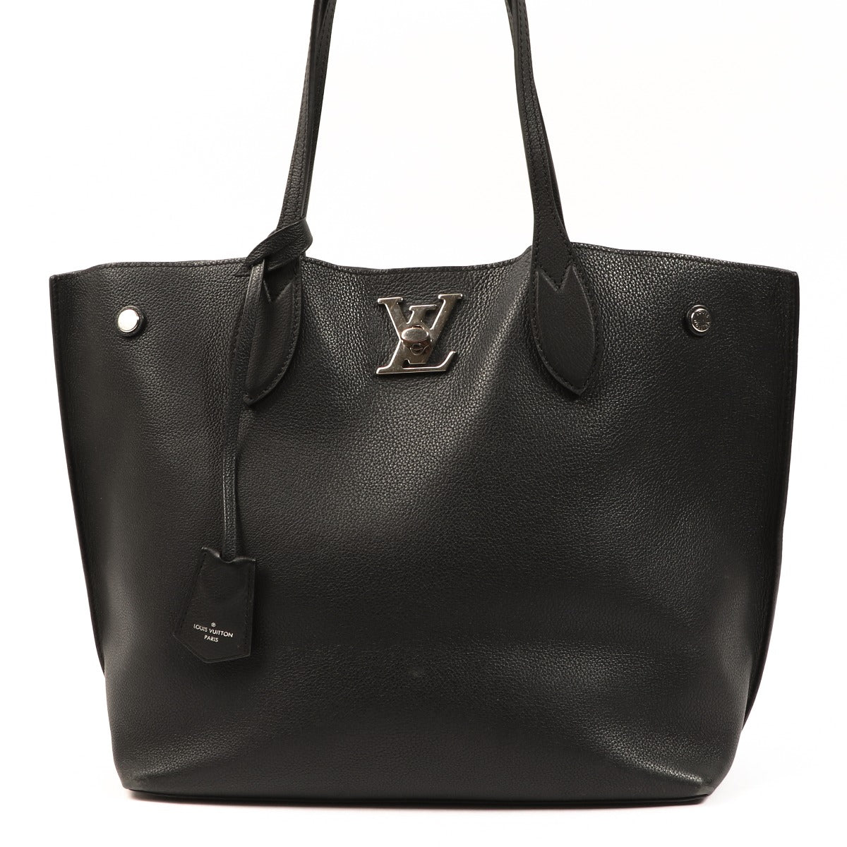 Buy an authentic second-hand Louis Vuitton Black Lockme Go Top Handle Bag in very good condition at Labellov in Antwerp.
