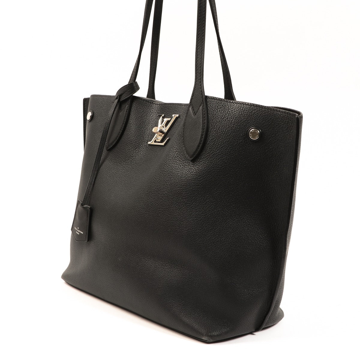 Buy an authentic second-hand Louis Vuitton Black Lockme Go Top Handle Bag in very good condition at Labellov in Antwerp.