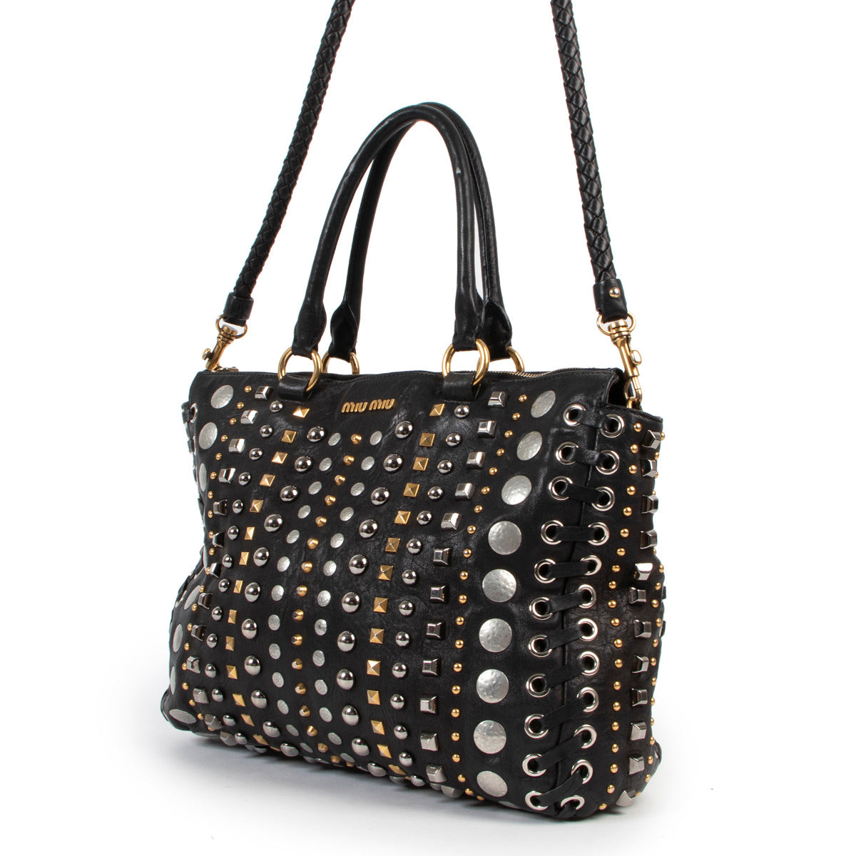 Miu Miu Zwarte Schoudertas Met All-Over Studs