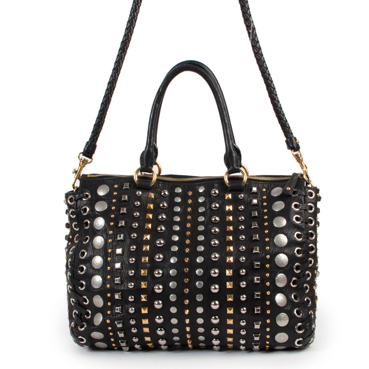 Miu Miu Zwarte Schoudertas Met All-Over Studs