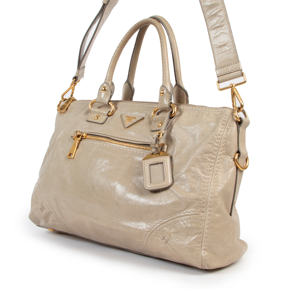 Sac porté épaule Prada en cuir argile