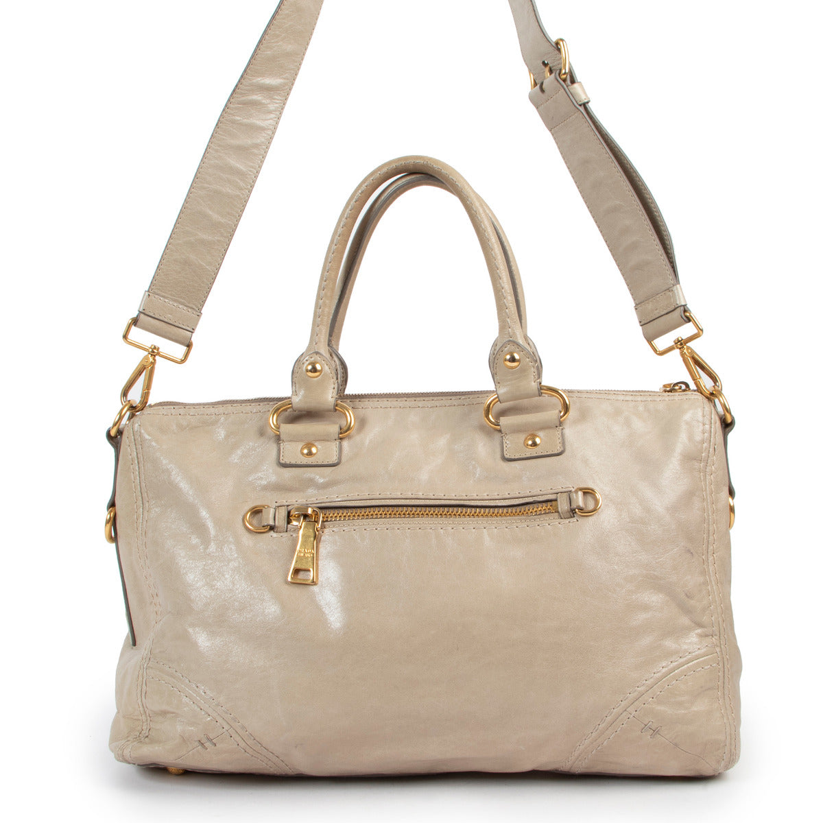 Sac porté épaule Prada en cuir argile