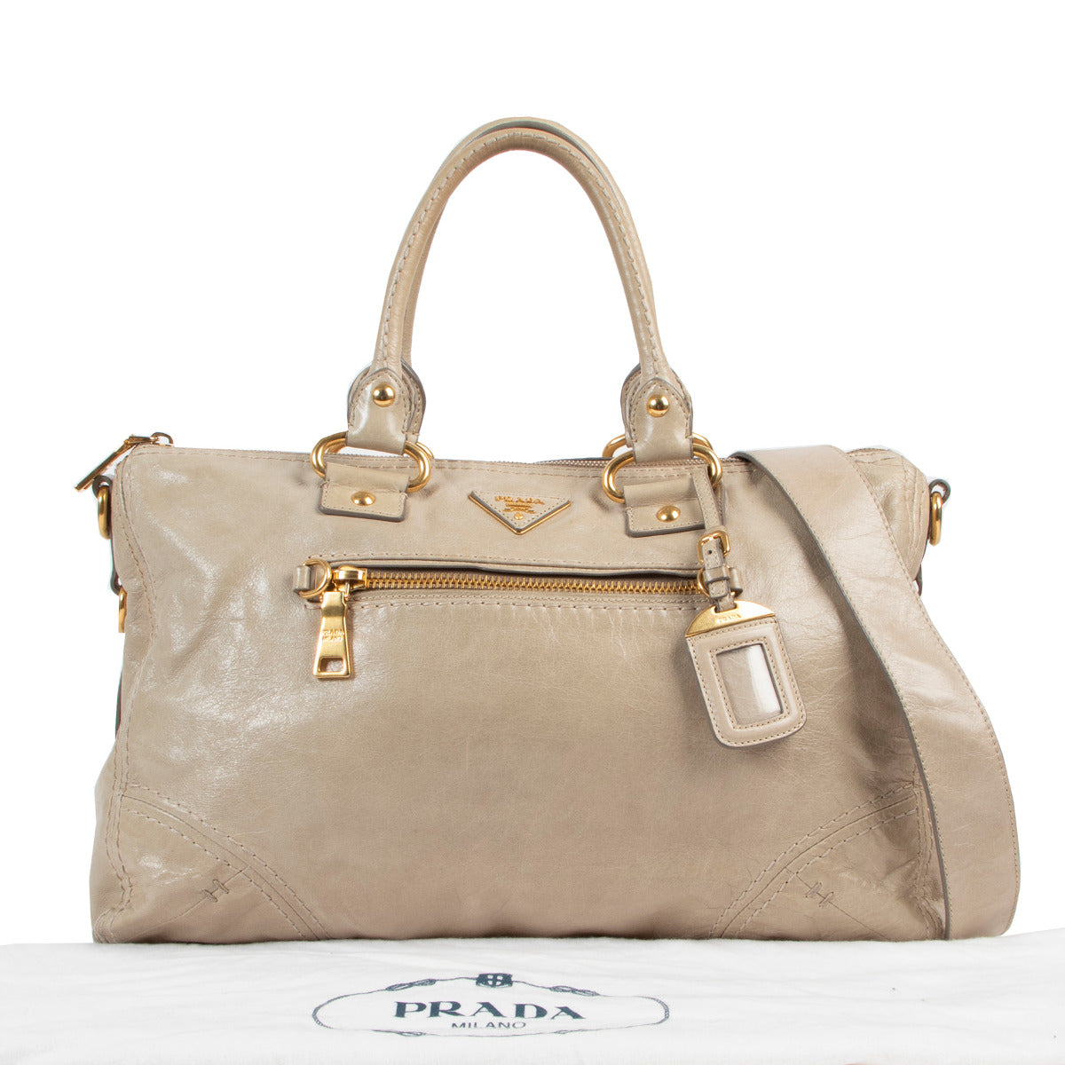 Sac porté épaule Prada en cuir argile