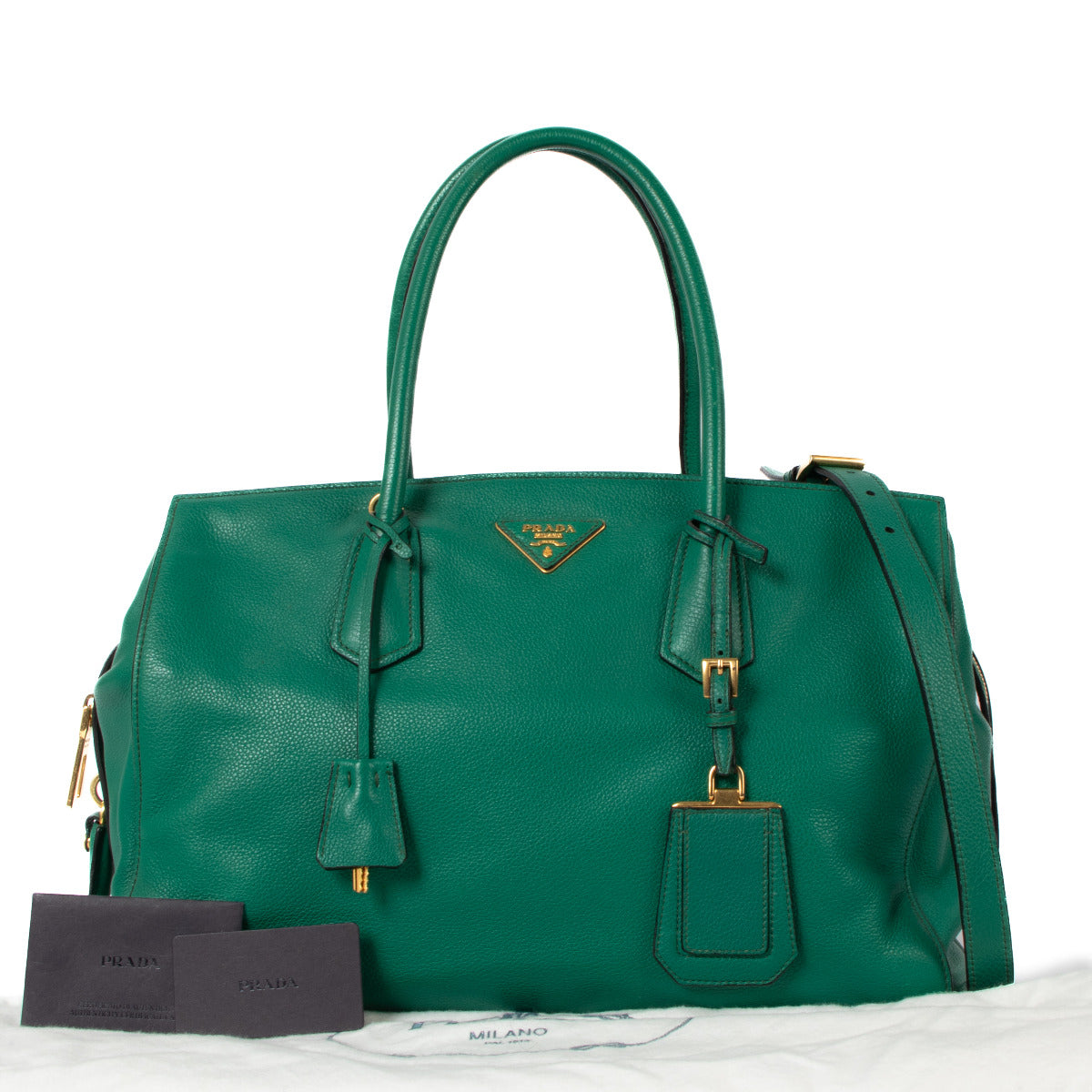 Sac cabas Prada en cuir grainé Vitello vert